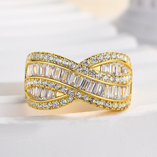 Stunning Cross Emerald Cut Women's Wedding Band