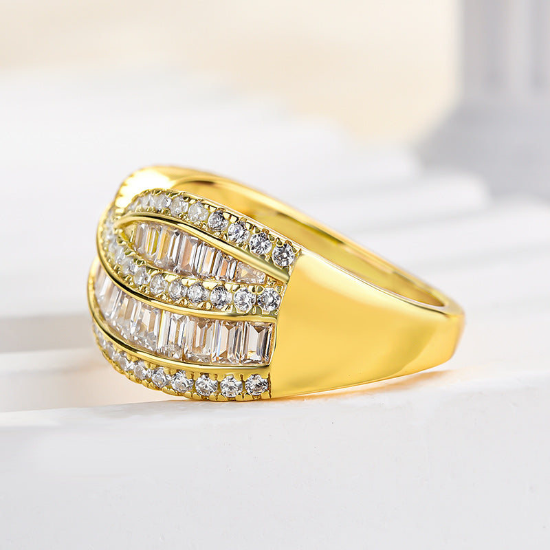 Stunning Cross Emerald Cut Women's Wedding Band