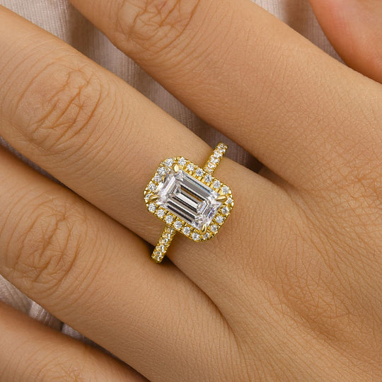Maxine Attractive Halo Emerald Cut Engagement Ring