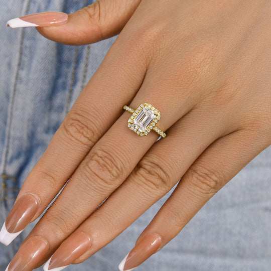 Maxine Attractive Halo Emerald Cut Engagement Ring