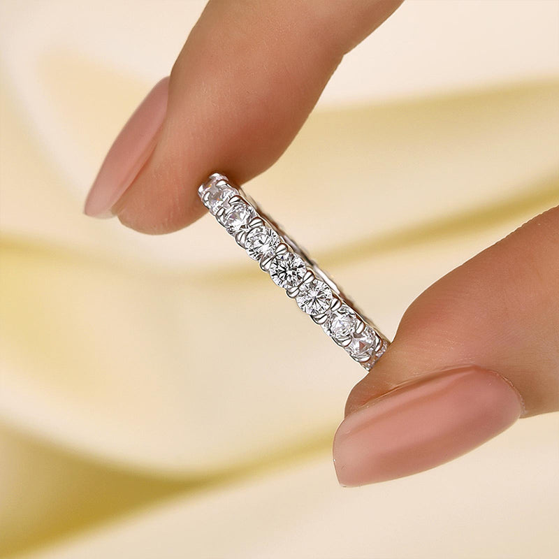 Eternity Round Cut Simulated Diamond Women's Wedding Band In Sterling Silver