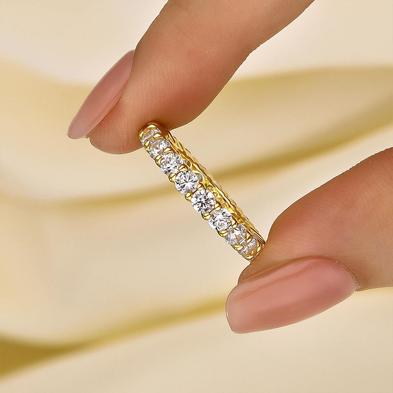 Eternity Round Cut Simulated Diamond Women's Wedding Band In Sterling Silver