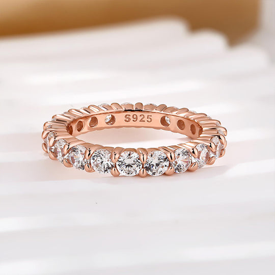 Eternity Round Cut Simulated Diamond Women's Wedding Band In Sterling Silver