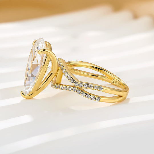 Maxine Split Shank Unique Pear Cut Engagement Ring In Sterling Silver