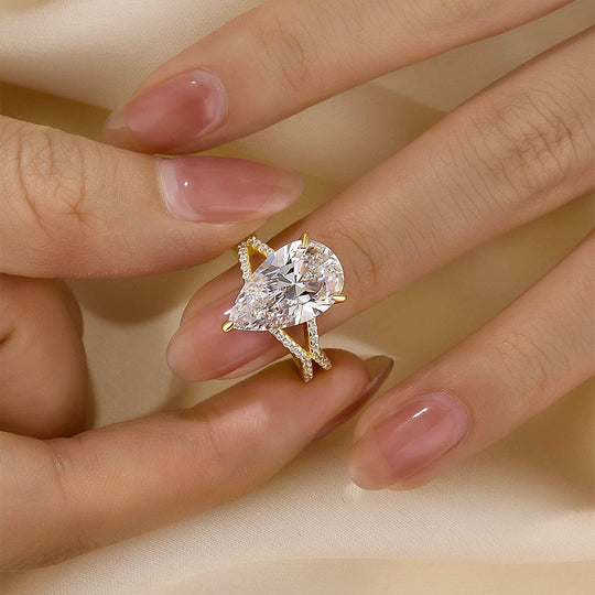 Maxine Split Shank Unique Pear Cut Engagement Ring In Sterling Silver