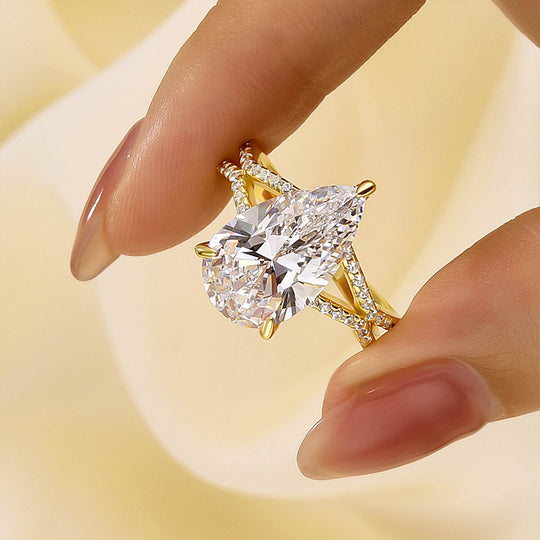 Maxine Split Shank Unique Pear Cut Engagement Ring In Sterling Silver