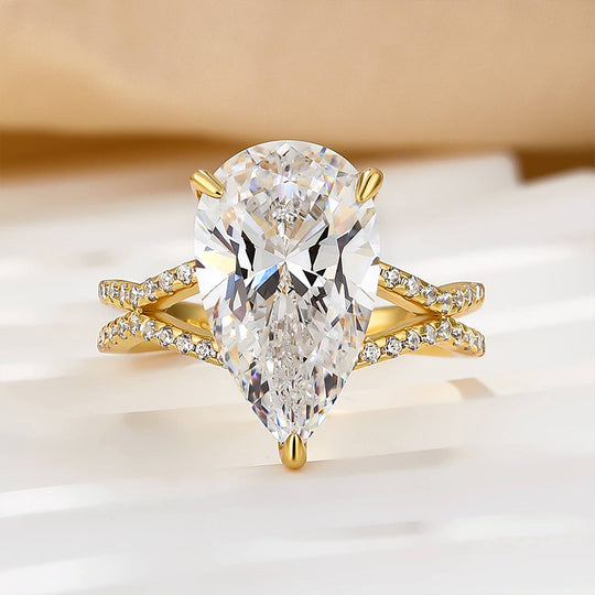 Maxine Split Shank Unique Pear Cut Engagement Ring In Sterling Silver