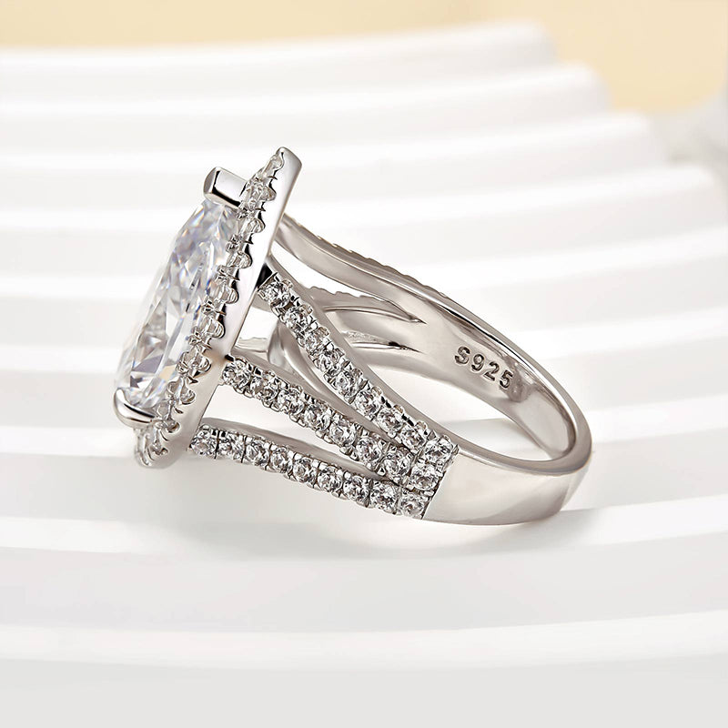Maxine Vintage Split Shank Halo 4.5Ct Pear Cut Engagement Ring In Sterling Silver