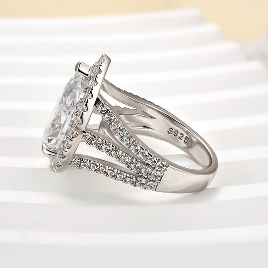 Maxine Vintage Split Shank Halo 4.5Ct Pear Cut Engagement Ring In Sterling Silver