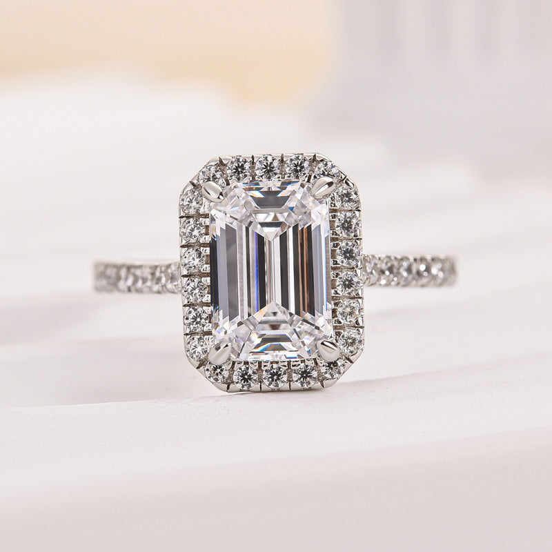 Maxine Attractive Halo Emerald Cut Engagement Ring