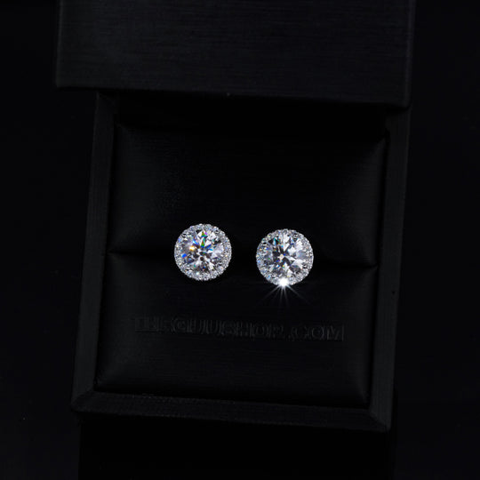 2.00 Carat Certified VVS1 Moissanite Halo Earrings