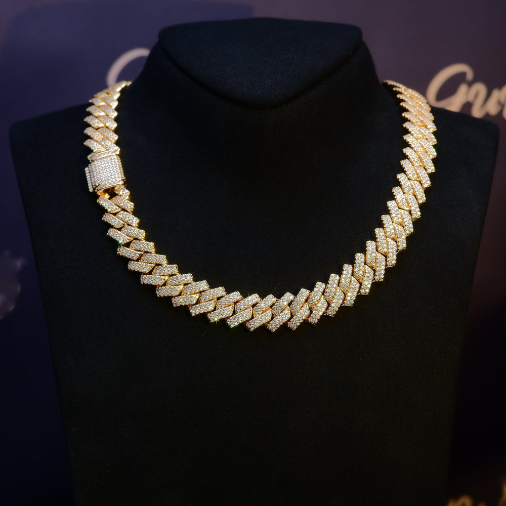 18K White/Gold-Plated Seamless Rhombic Iced Cuban Chain