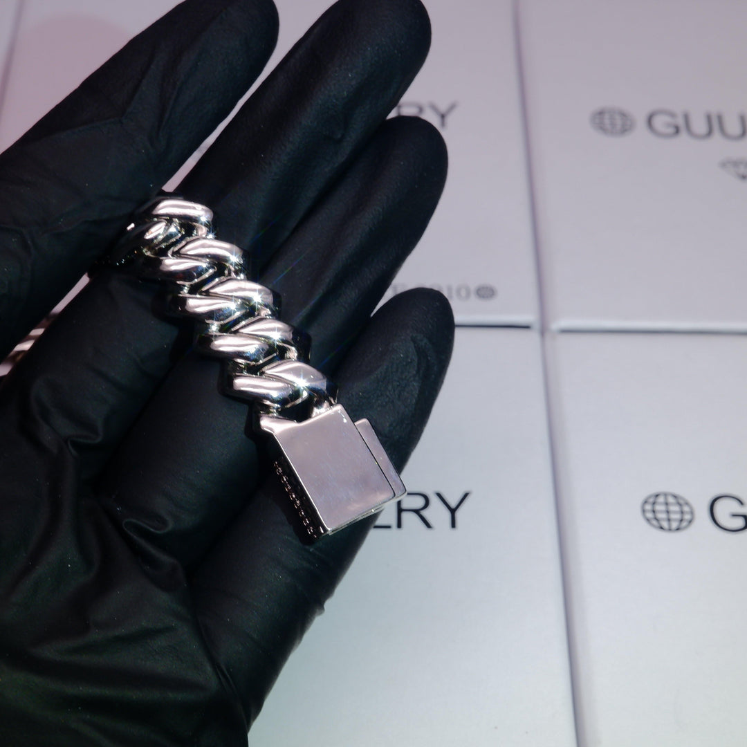 18K White/Gold-Plated Seamless Rhombic Iced Cuban Chain