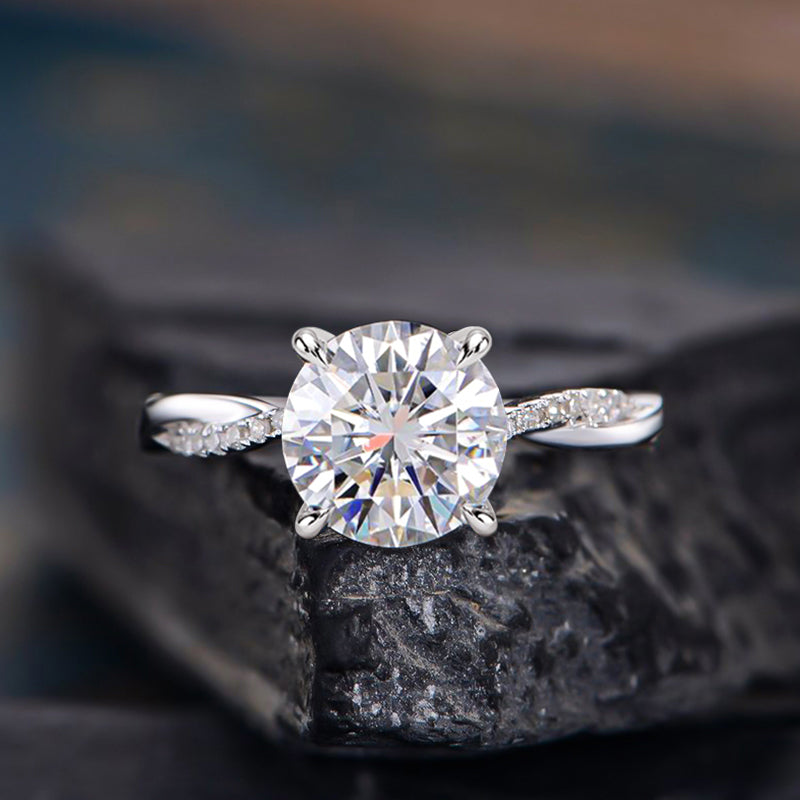 Twist 1.25 Carat/2.0 Carat Round Cut Promise Ring For Her In Sterling Silver