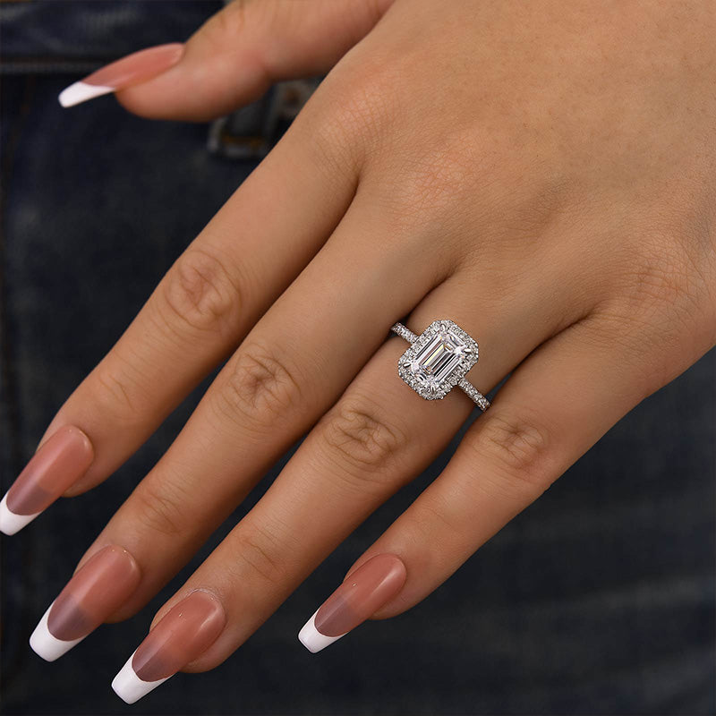 Maxine Attractive Halo Emerald Cut Engagement Ring