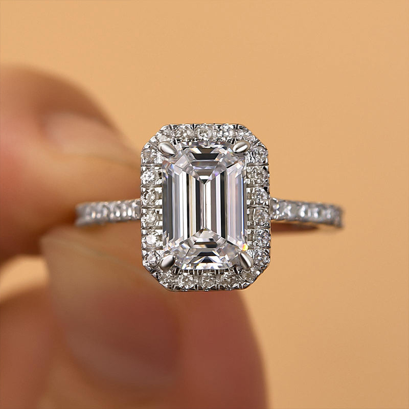 Maxine Attractive Halo Emerald Cut Engagement Ring