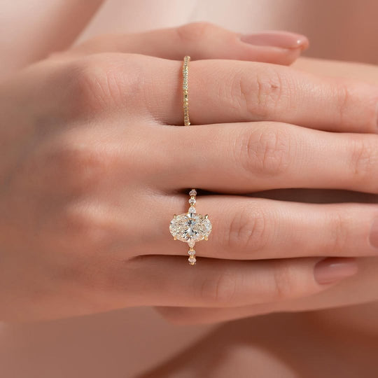 Maxine Unique Oval Cut Engagement Ring In Sterling Silver