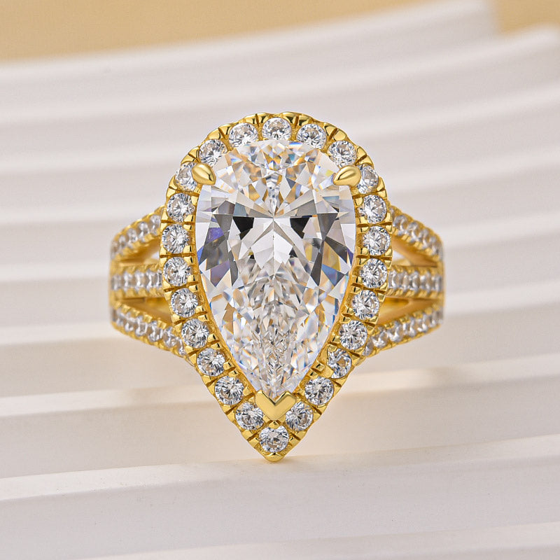 Maxine Vintage Split Shank Halo 4.5Ct Pear Cut Engagement Ring In Sterling Silver