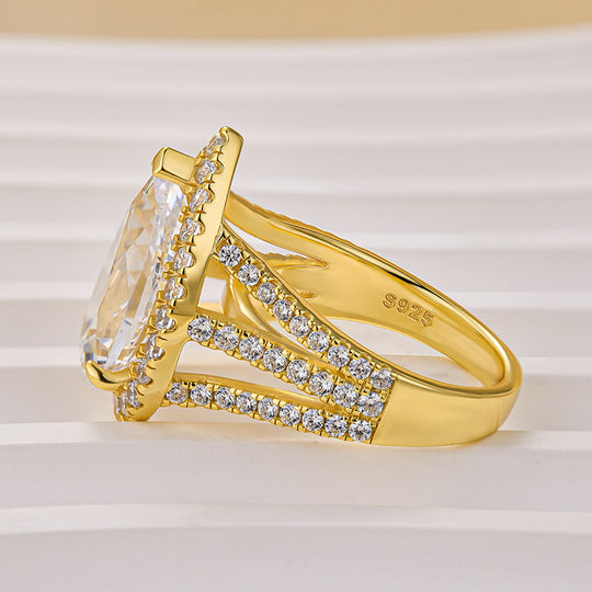 Maxine Vintage Split Shank Halo 4.5Ct Pear Cut Engagement Ring In Sterling Silver