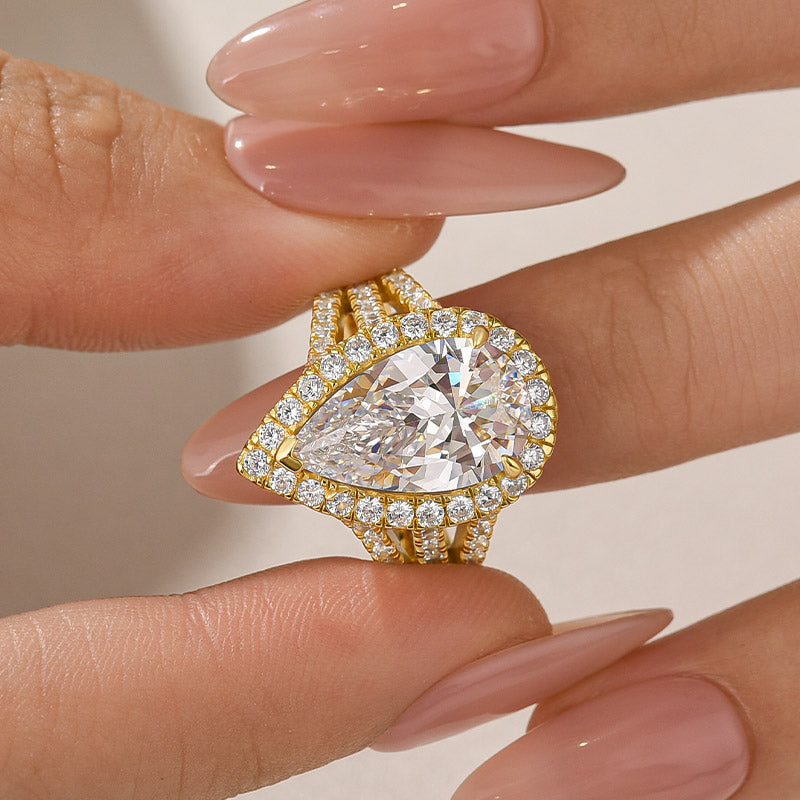 Maxine Vintage Split Shank Halo 4.5Ct Pear Cut Engagement Ring In Sterling Silver