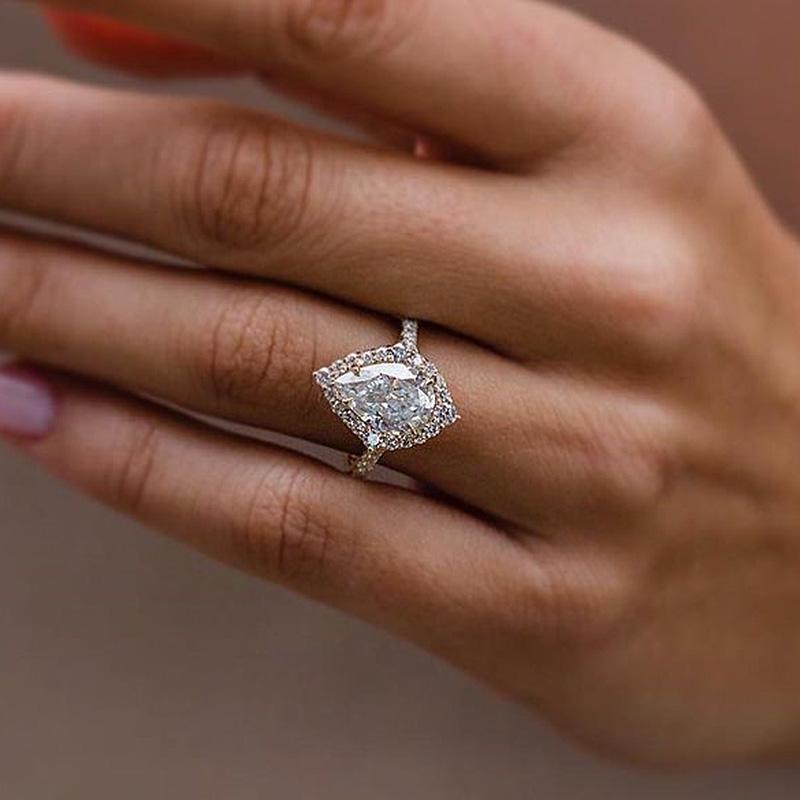 Stunning Yellow Gold Halo Pear Cut Elegant Engagement Ring In Sterling Silver