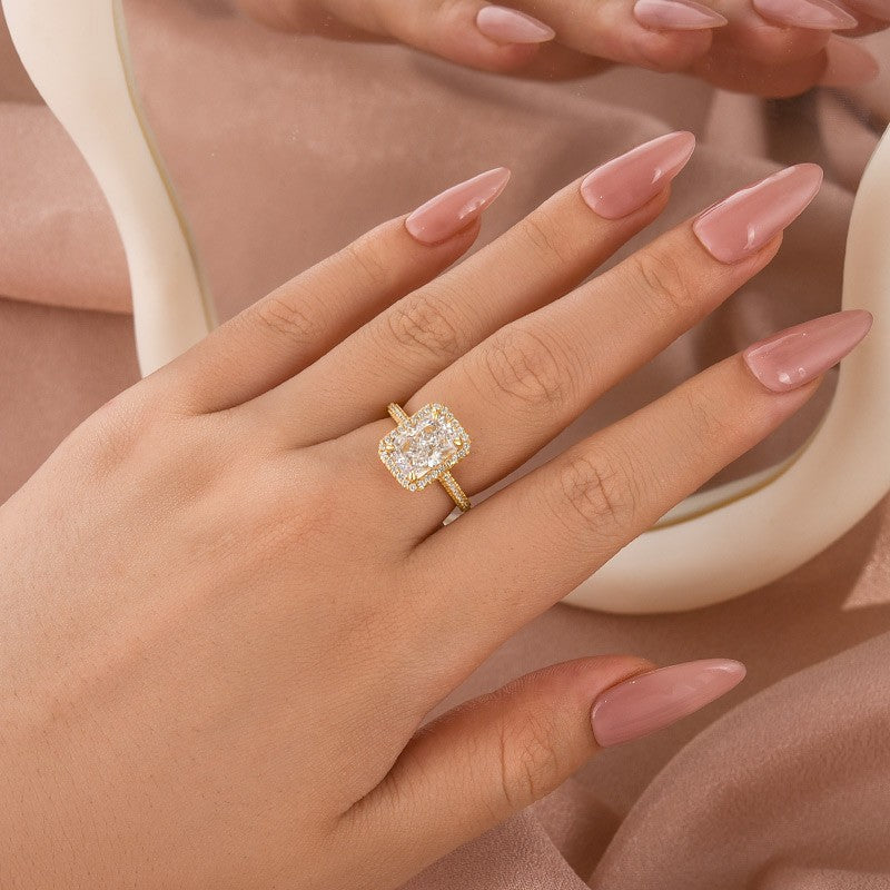 3.5Ct Halo Radiant Cut Engagement Ring Travel Ring For Her In Sterling Silver