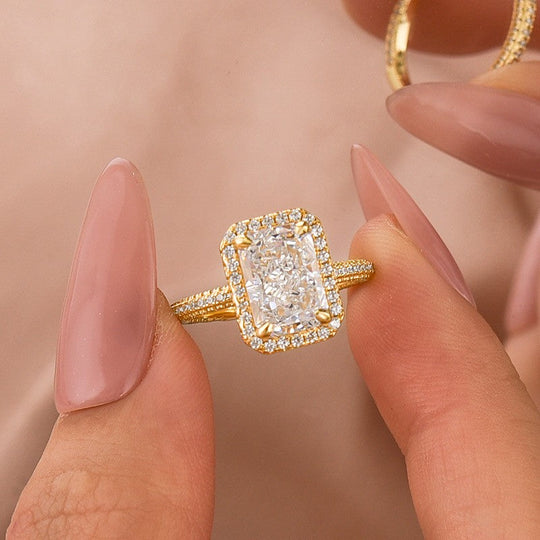 3.5Ct Halo Radiant Cut Engagement Ring Travel Ring For Her In Sterling Silver