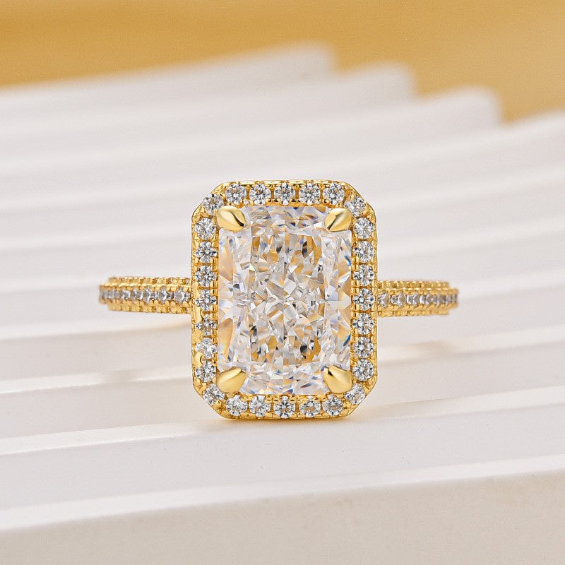 3.5Ct Halo Radiant Cut Engagement Ring Travel Ring For Her In Sterling Silver