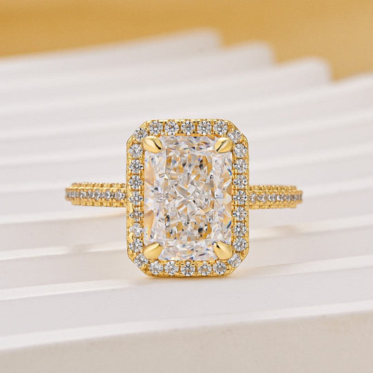 3.5Ct Halo Radiant Cut Engagement Ring Travel Ring For Her In Sterling Silver