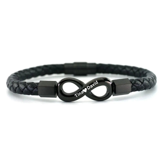 For Husband Personalized 2 Names Infinity Leather Bracelet