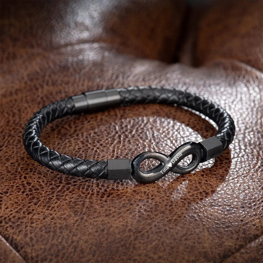 For Husband Personalized 2 Names Infinity Leather Bracelet