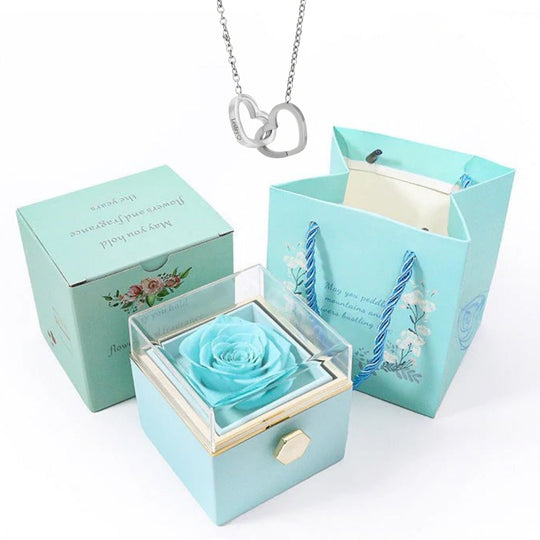 Rotating Rose Box-Custom Interlock Heart Necklace