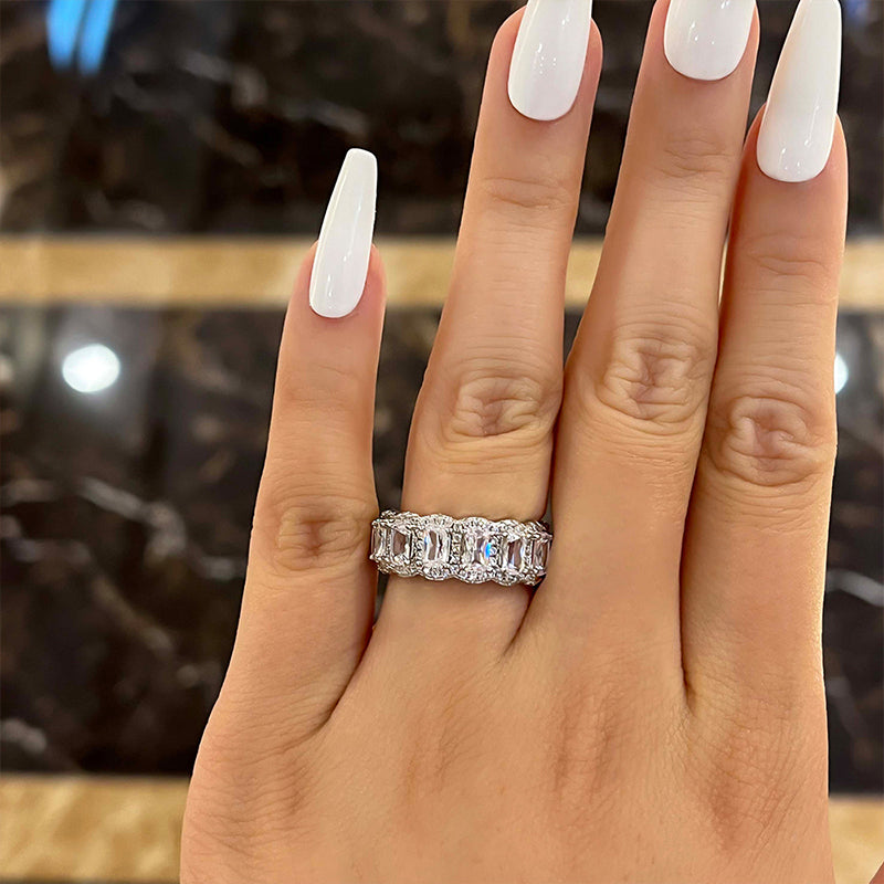 Luxurious Halo Cushion Cut Wide Wedding Band For Women In Sterling Silver