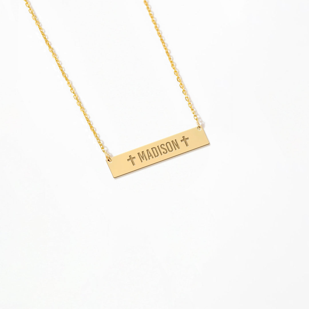 Engraved 14K Gold Plated Sterling Silver Bar Necklace