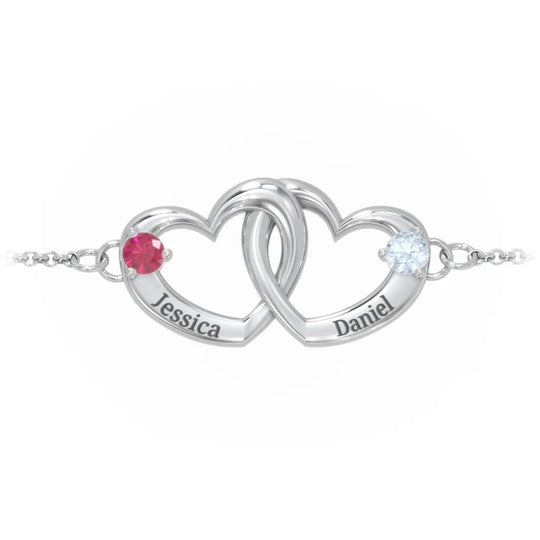 Interlocking Heart Promise Bracelet with Two Stones