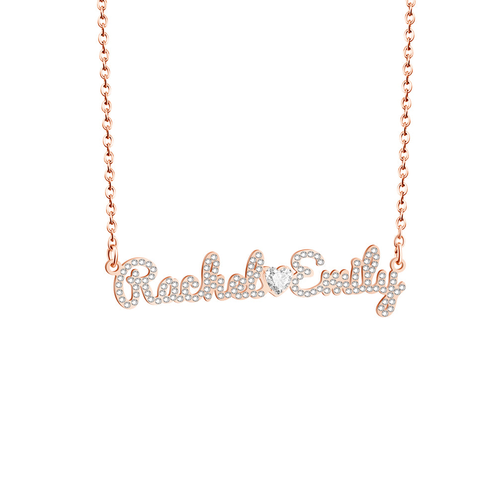 Custom Diamond Couple Name Necklace with Diamond heart