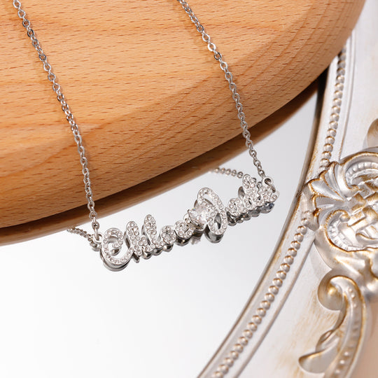 Custom Diamond Couple Name Necklace with Diamond heart