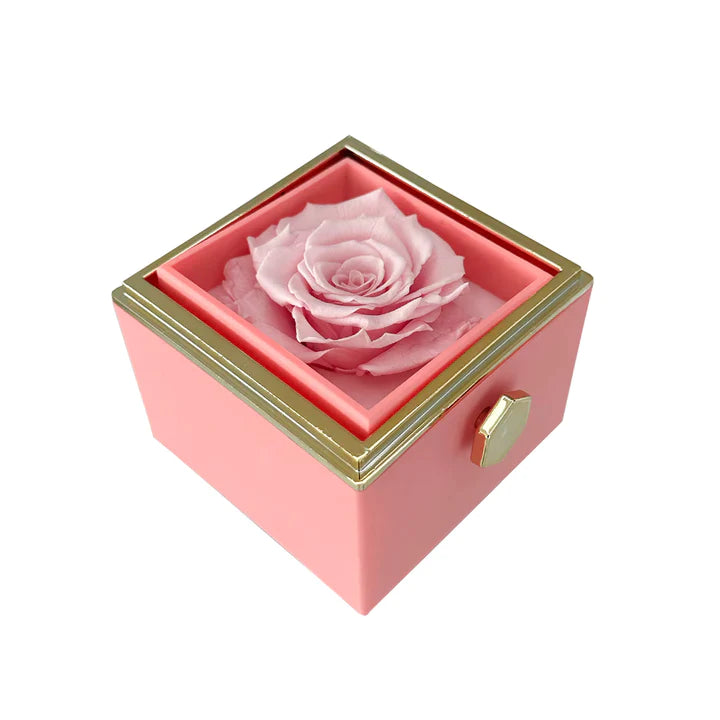 Eternally Preserved Rotating Rose Box-Engraved Heart Necklace