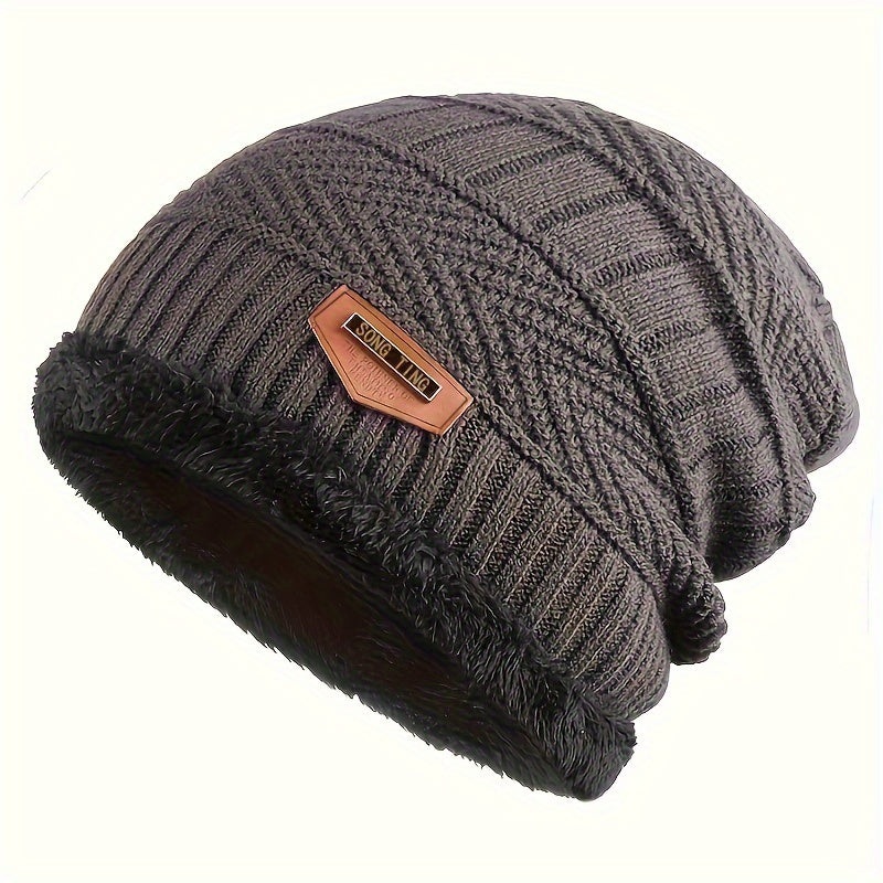 Men'S Thickened Fleece-Lined Knit Beanie - Warm, Stretchy, Windproof Winter Hat with Ear Protection for Outdoor Cycling and Casual Wear, Beanie Hats