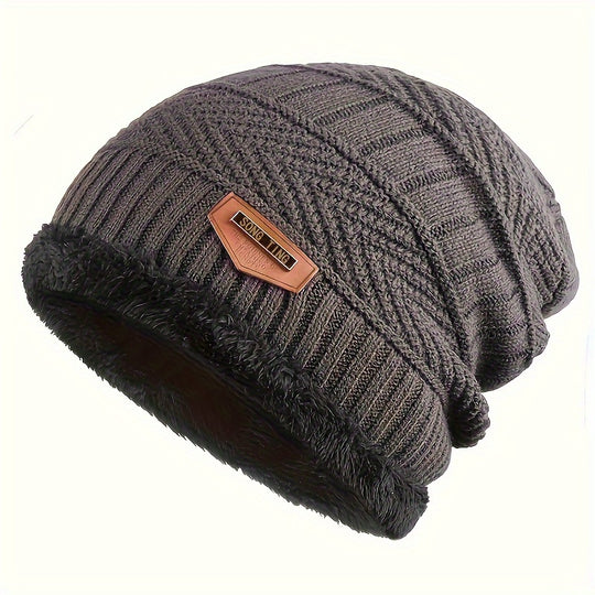 Men'S Thickened Fleece-Lined Knit Beanie - Warm, Stretchy, Windproof Winter Hat with Ear Protection for Outdoor Cycling and Casual Wear, Beanie Hats