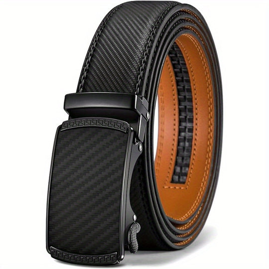 Men' S Second Layer Cowhide, Slide Ratchet Belt - Automatic Buckle, & Brown Two-Tone Design