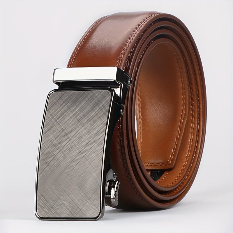Men' S Second Layer Cowhide, Slide Ratchet Belt - Automatic Buckle, & Brown Two-Tone Design