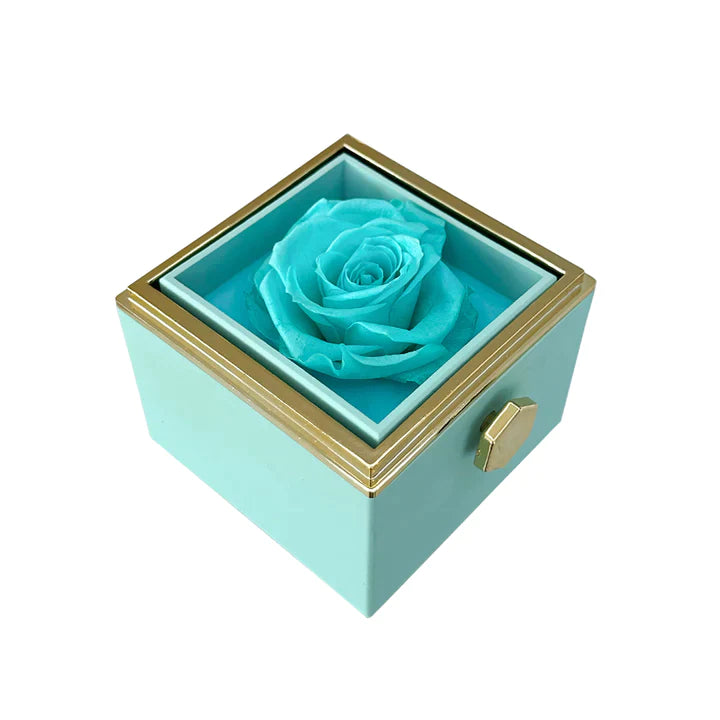 Eternally Preserved Rotating Rose Box-Engraved Heart Necklace