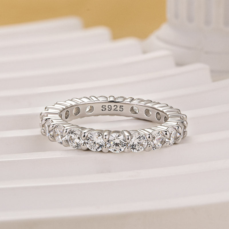 Eternity Round Cut Simulated Diamond Women's Wedding Band In Sterling Silver