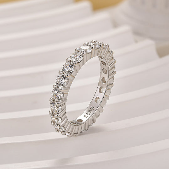 Eternity Round Cut Simulated Diamond Women's Wedding Band In Sterling Silver