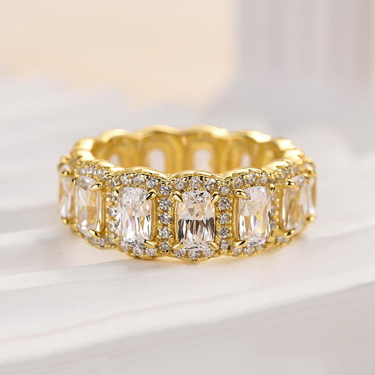 Luxurious Halo Cushion Cut Wide Wedding Band For Women In Sterling Silver