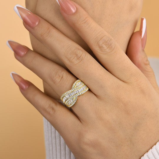 Stunning Cross Emerald Cut Women's Wedding Band