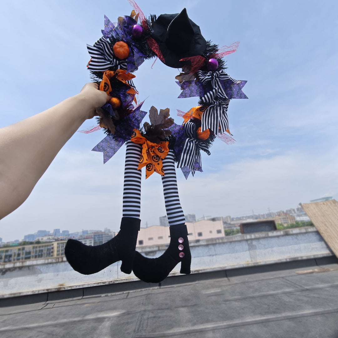 Halloween Witch Leg Garland for Door and Wall Decor, Striped Polyester Fiber