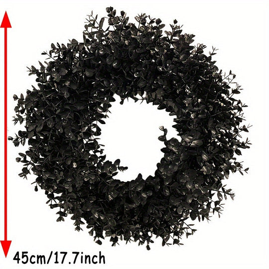Black Halloween Wreath for Door and Wall – Weather-Resistant Spooky Decor