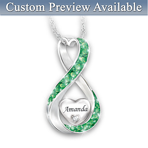 Granddaughter Name-Engraved Birthstone And Diamond Necklace